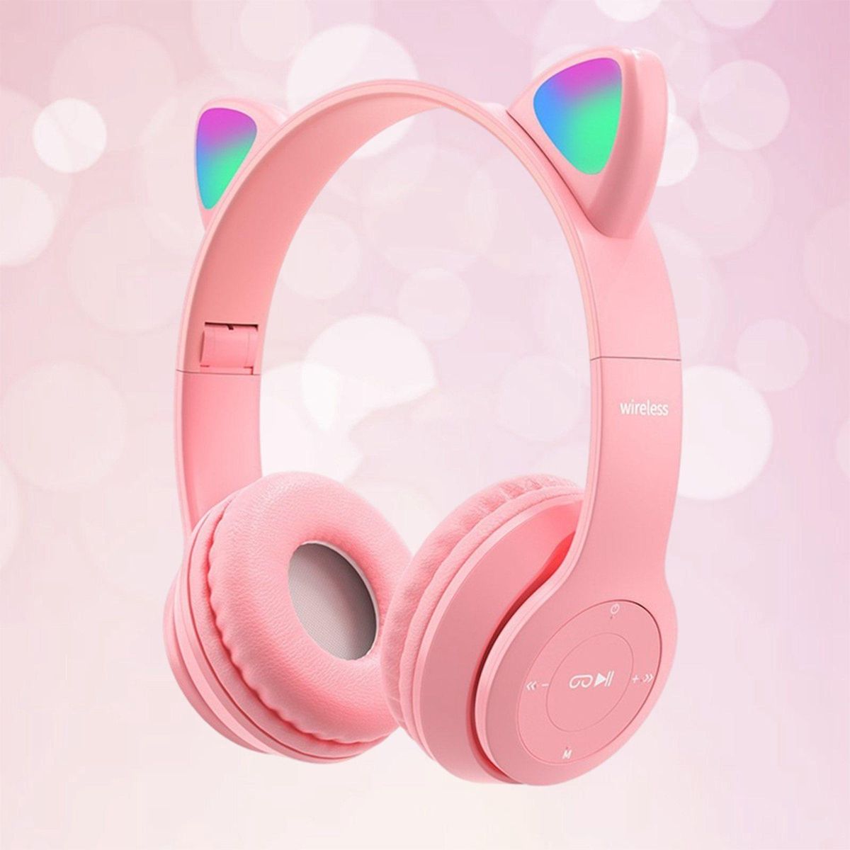Over-ear Cat-ear Wireless Headset Noise Canceling, Surround Sound Pink