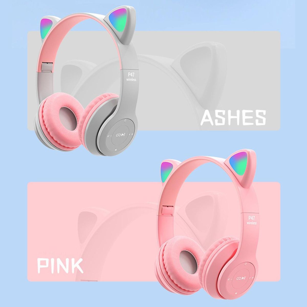 Over-ear Cat-ear Wireless Headset Noise Canceling, Surround Sound Pink