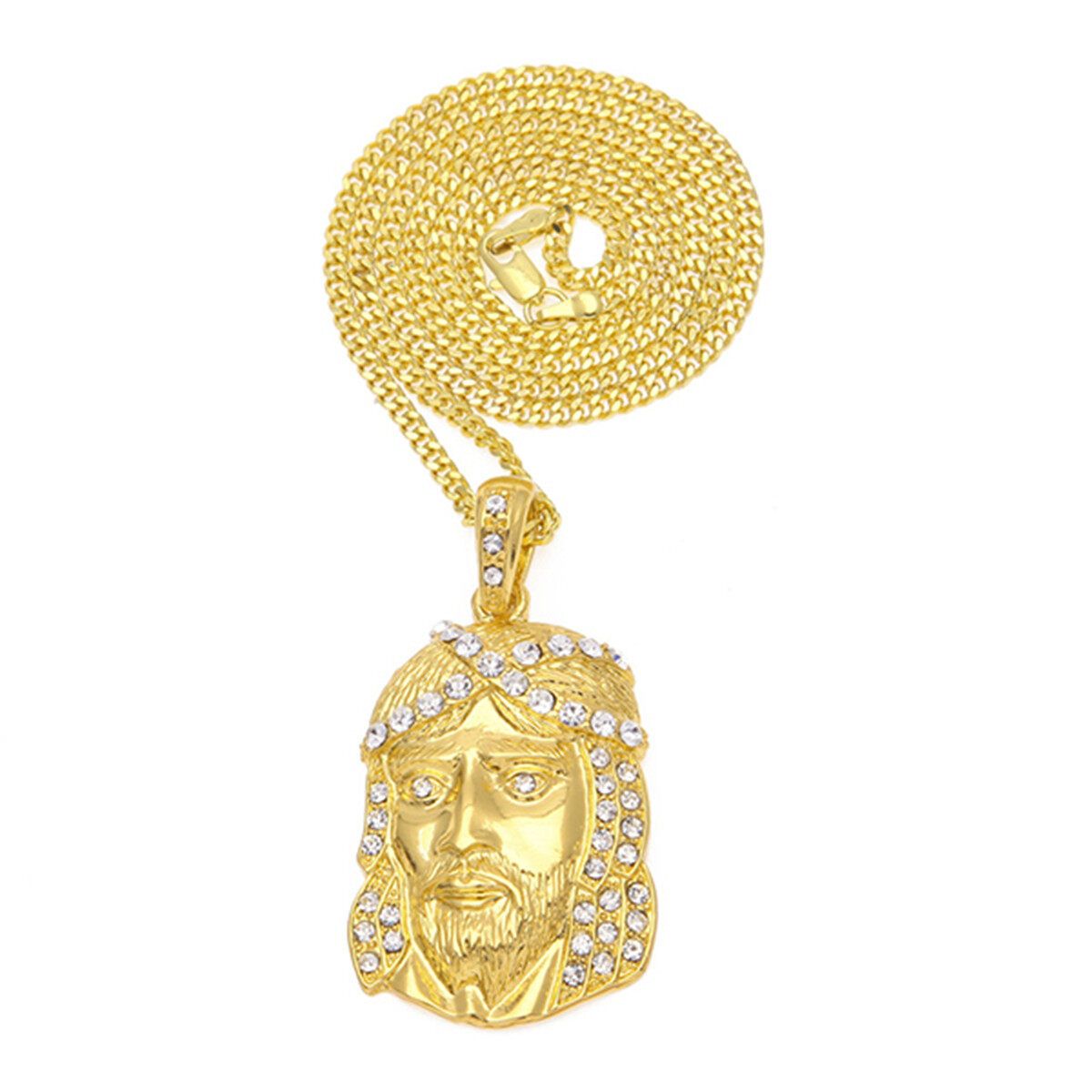 Fashion Jesus Head Face Pendant Necklace Silver Gold Plated Cuban Chain Gift Gold   3mm Copper CUBAN CHAIN