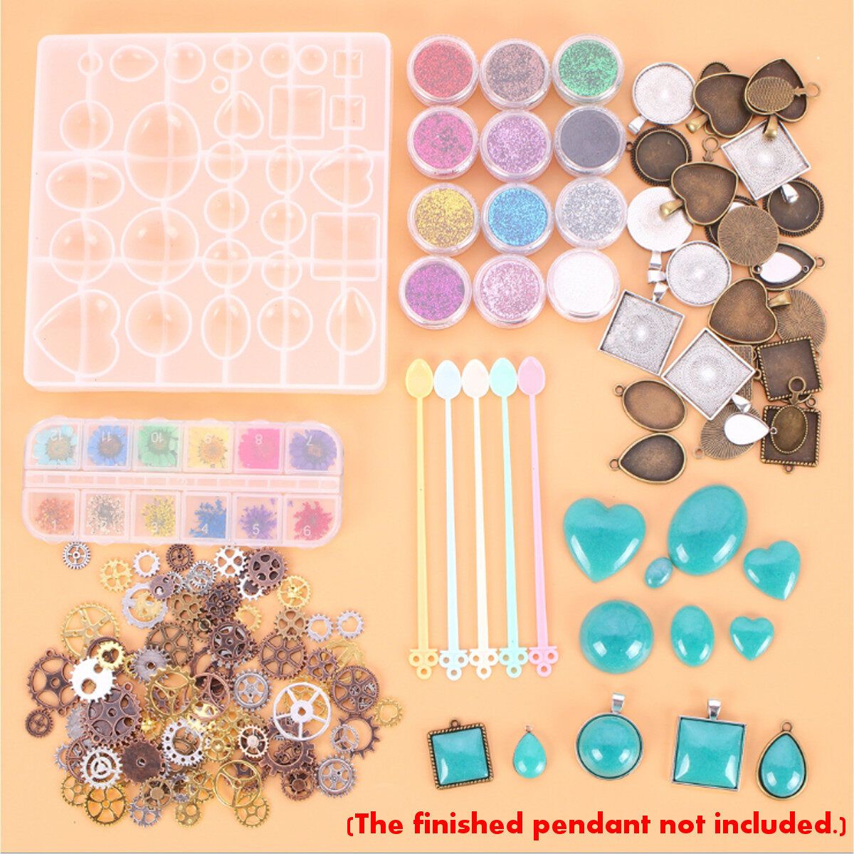 45Pcs DIY Silicone Resin Casting Mold Kit Set Jewelry Pendant Making Mould Epoxy Craft