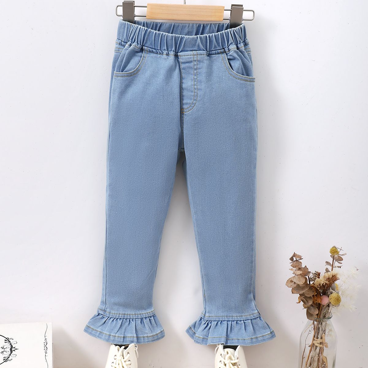 4-7 Years Kid Girl Jeans Plain Color Bell-bottoms Pants