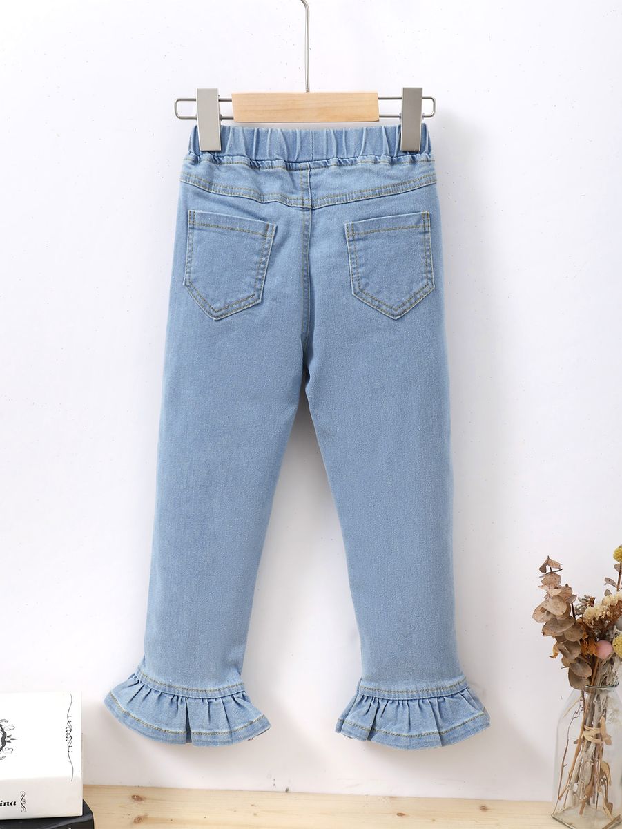 4-7 Years Kid Girl Jeans Plain Color Bell-bottoms Pants