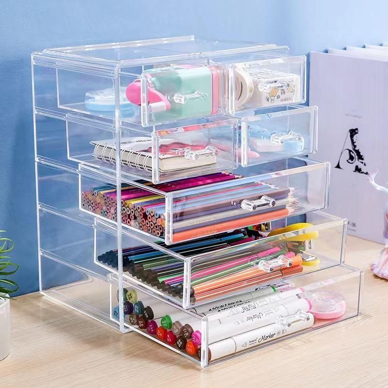 . Acrylic Student Desktop Pen Holder Storage Box Drawer Transparent Large Capacity Stationery Pen Storage Rack Multi-Layer