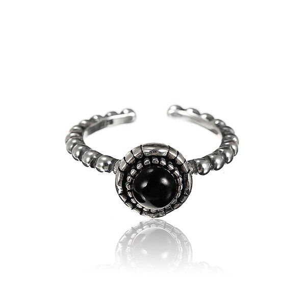 S925 Sterling Silver Retro Black Onyx Turquoise Opening Ring Korean Black Black Agate