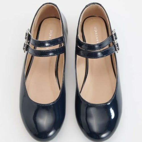 Girls Double Strap Patent Flat Shoe