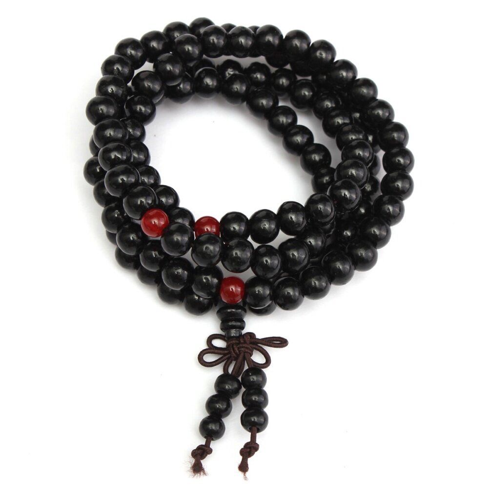 6mm*108 Sandalwood Buddhist Meditation Prayer Bead Mala Bracelet/Necklace Black Chinese Knot