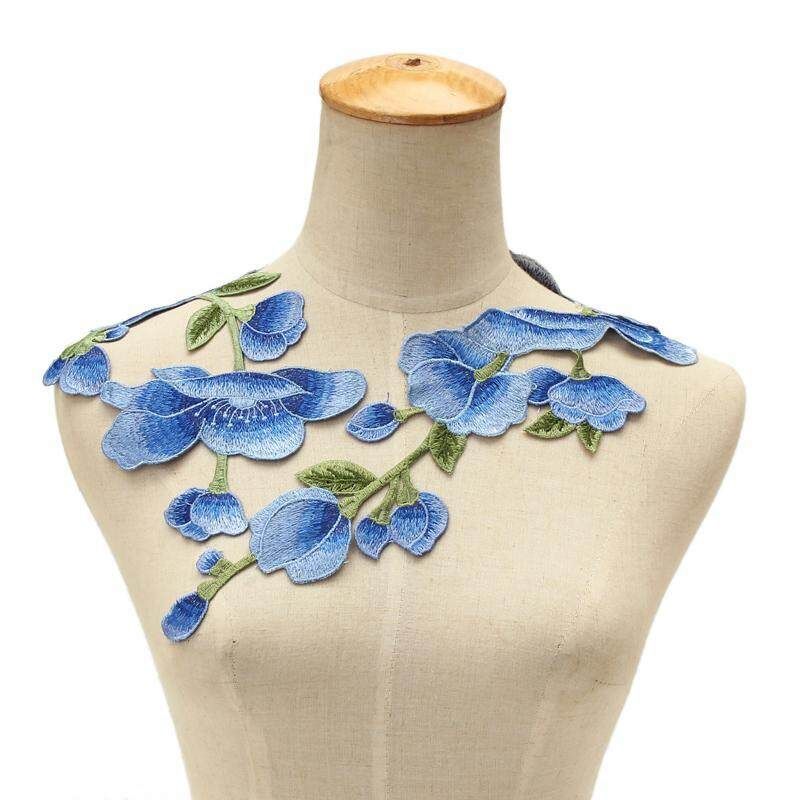 New Plum Blossom Flower Collar Sew On Patch Applique Badge Embroidered Lace Dress Cheongsam Clothes Decor DIY Accessories