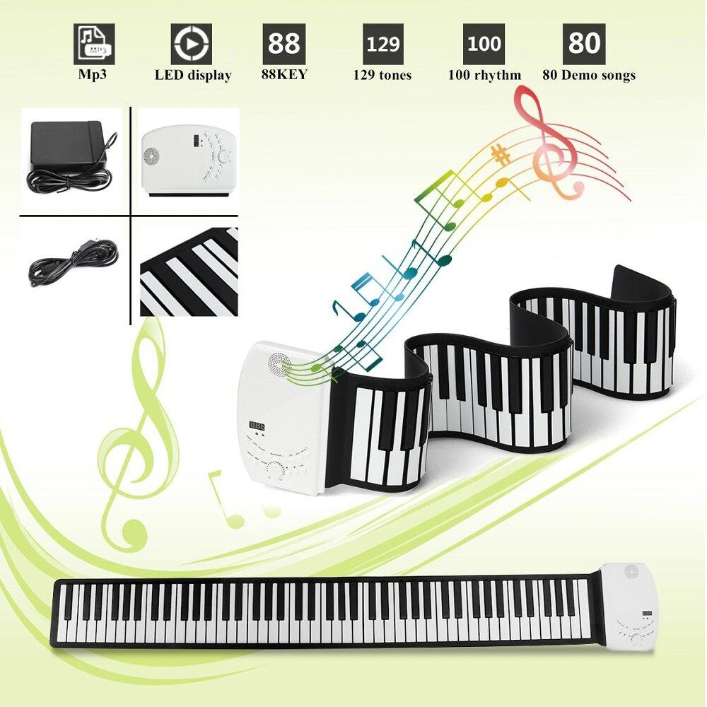 88 Keys Roll Up Electric Piano Keyboard USB MIDI Kids Gift Portable Foldable
