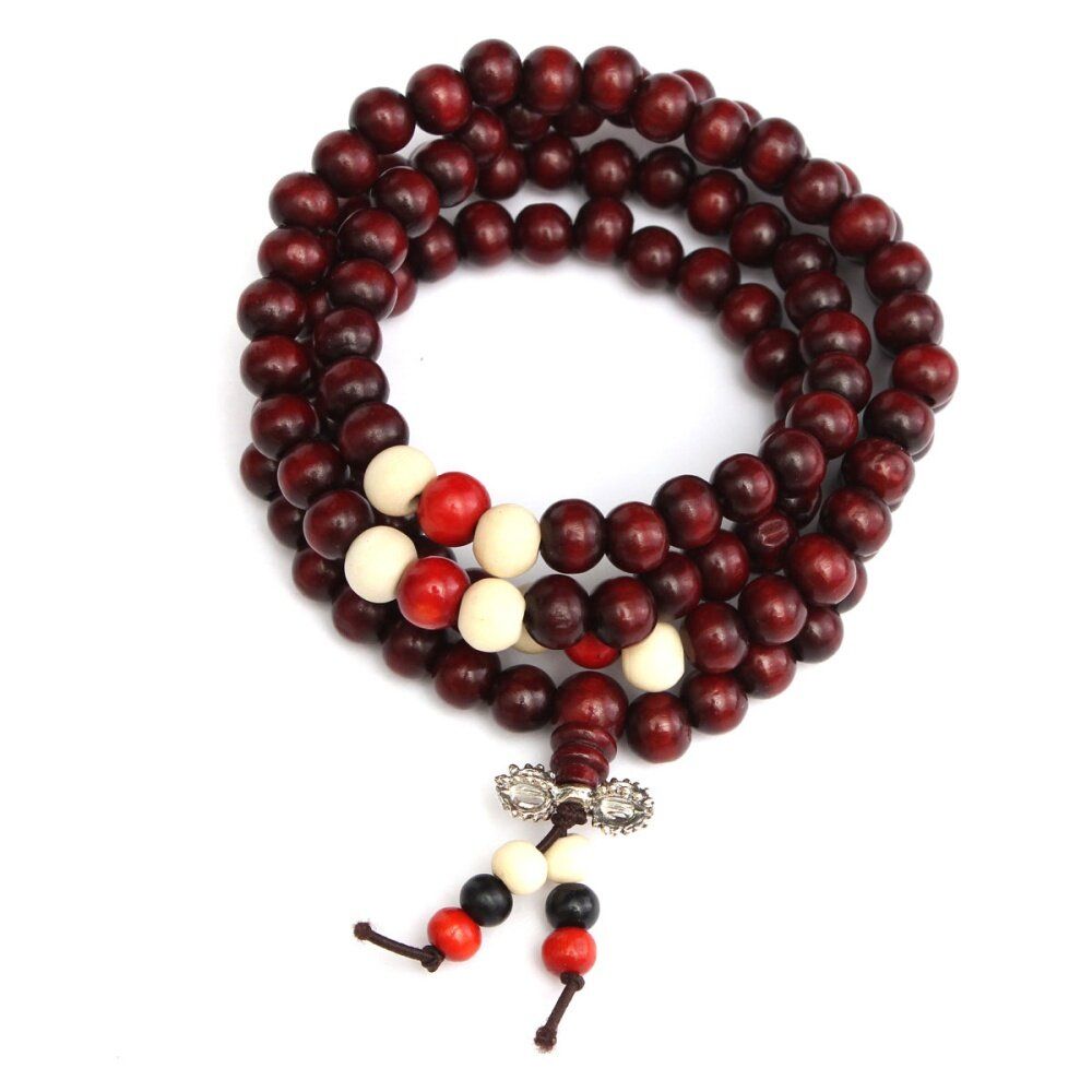 6mm*108 Sandalwood Buddhist Meditation Prayer Bead Mala Bracelet/Necklace Red Brown Diamond Knot
