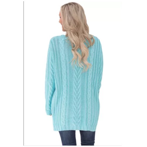 The Deep V Front Cable Sweater - Blue Button