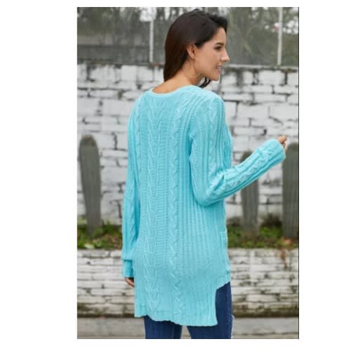 The Deep V Front Cable Sweater - Blue Button