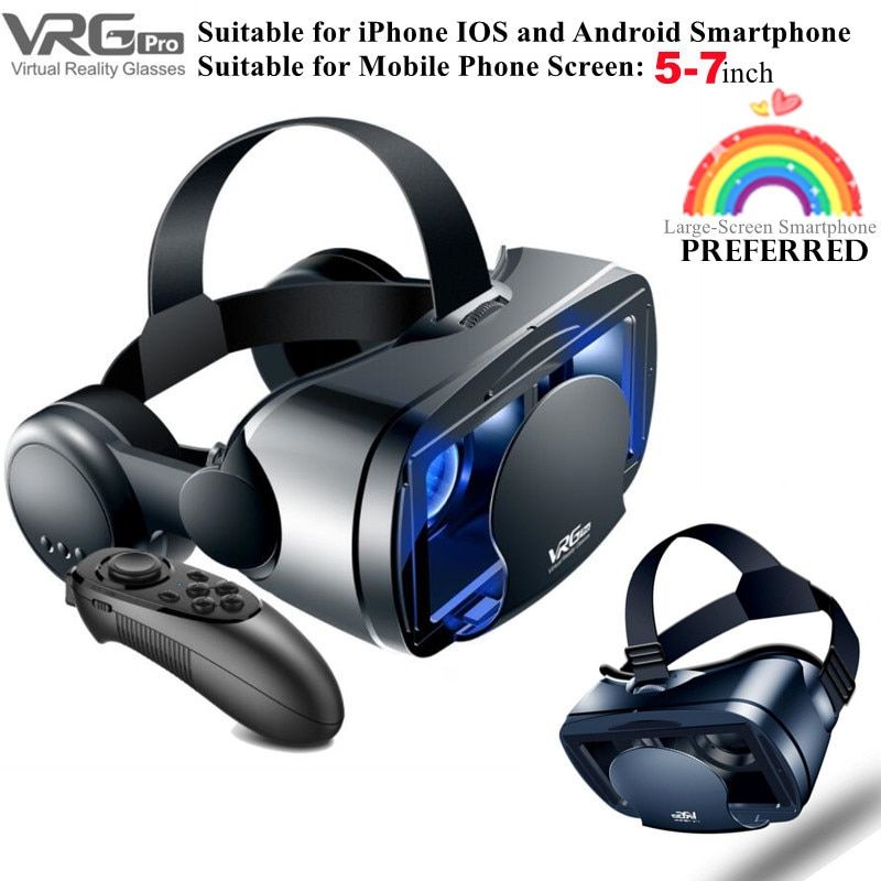 VR Virtual Reality 3D Glasses Box Stereo VR Google Cardboard Headset  For IOS Android Smartphone,Wireless Rocker