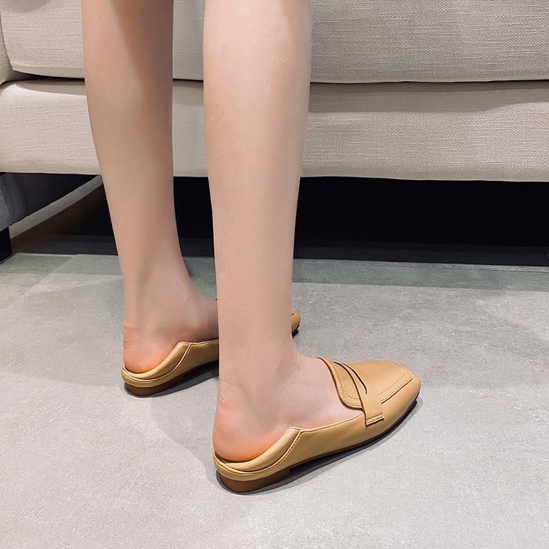 No Return 2023 Spring New Lefu Small Leather Shoes Large Soft Sole Two Wear Flat Sole Square Head