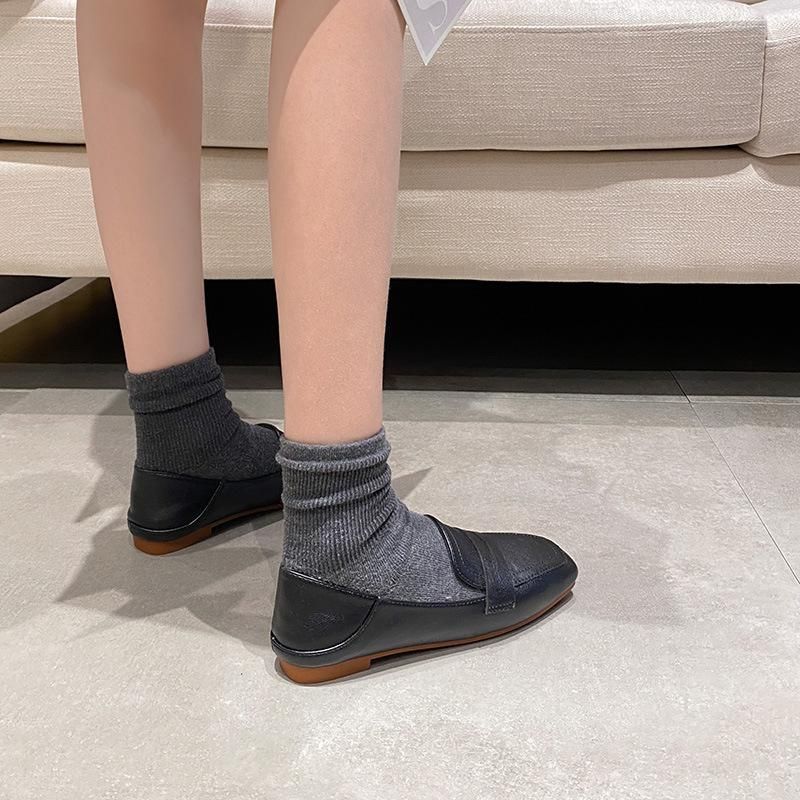 No Return 2023 Spring New Lefu Small Leather Shoes Large Soft Sole Two Wear Flat Sole Square Head