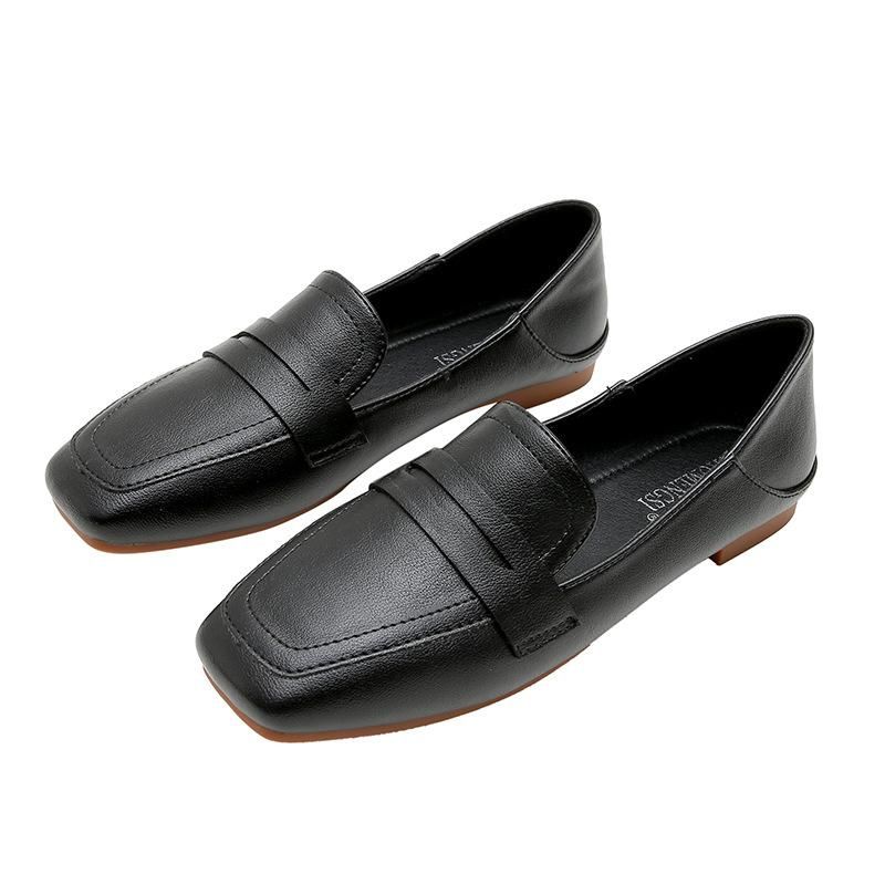 No Return 2023 Spring New Lefu Small Leather Shoes Large Soft Sole Two Wear Flat Sole Square Head