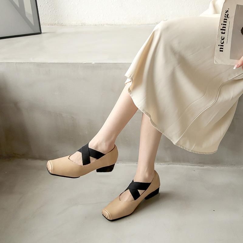 Mary Jane Women's Shoes Temperament Square Head Versatile Pig Nose Ballet Single Shoes Shallow Mouth