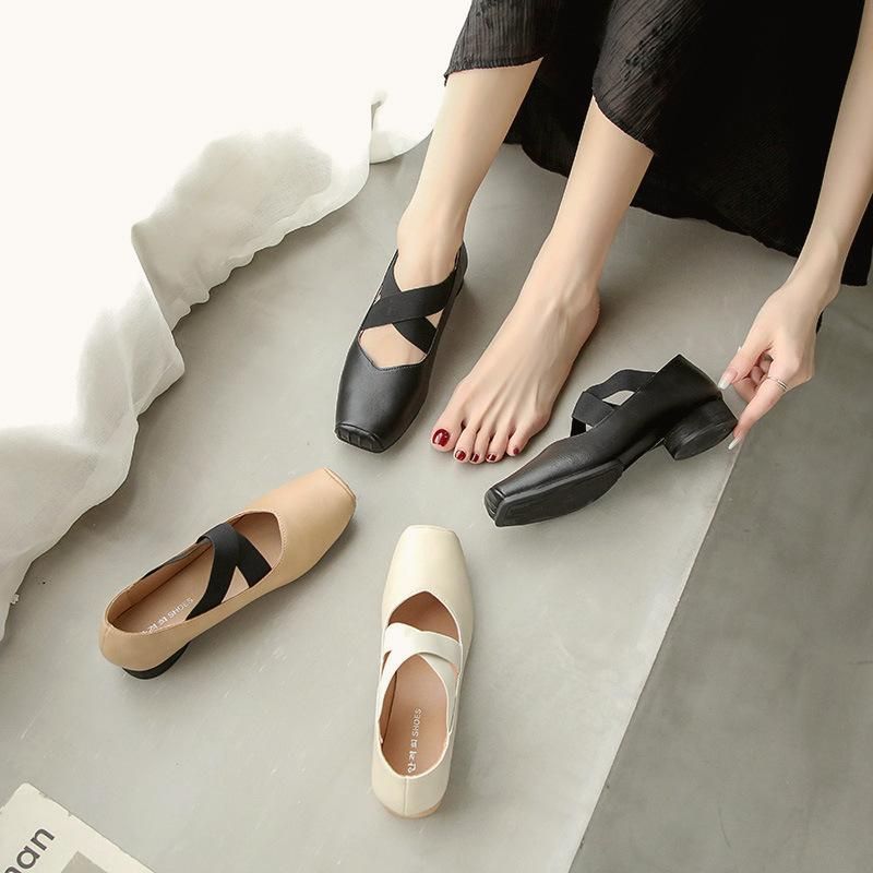 Mary Jane Women's Shoes Temperament Square Head Versatile Pig Nose Ballet Single Shoes Shallow Mouth
