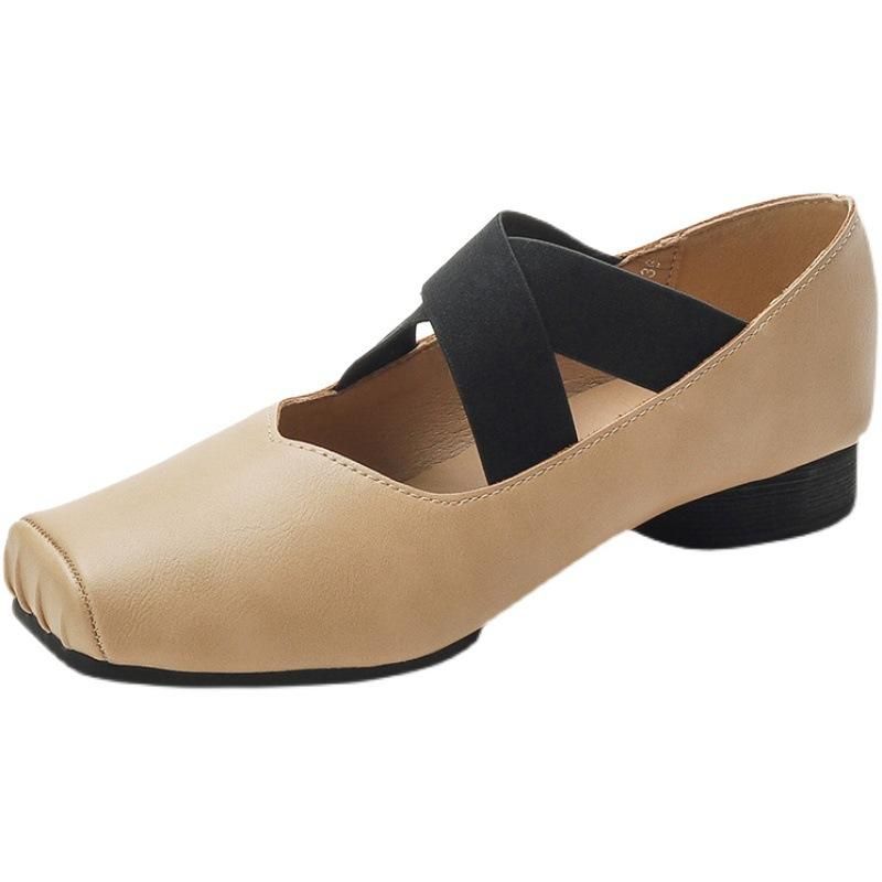 Mary Jane Women's Shoes Temperament Square Head Versatile Pig Nose Ballet Single Shoes Shallow Mouth