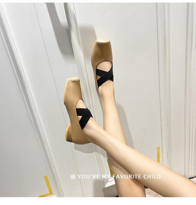 Mary Jane Women's Shoes Ballet Shoes Outwear 2022 New Cross Striped Square Head Pleated Style Single
