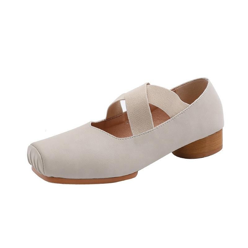 Mary Jane Women's Shoes Ballet Shoes Outwear 2022 New Cross Striped Square Head Pleated Style Single
