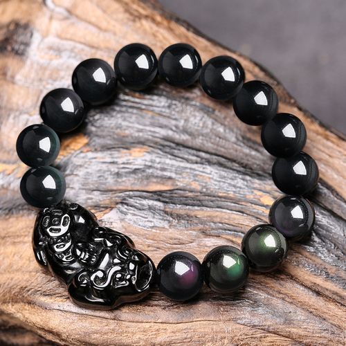 Chinese Feng Shui Natural Black Obsidian Wealth Bracelet For Women Men