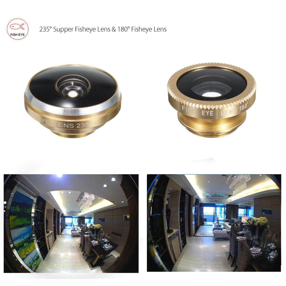 8-in-1 Super Fisheye With Wide Angle Microphone Lens Kit For Universal Cell Phones Gold