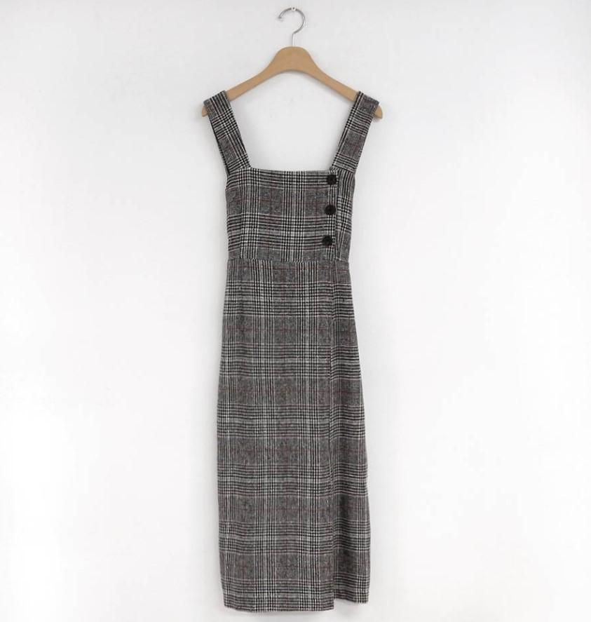 2019 Korean version of the autumn and winter retro plaid woolen vest dress ghost horse girl suspender skirt Color XL