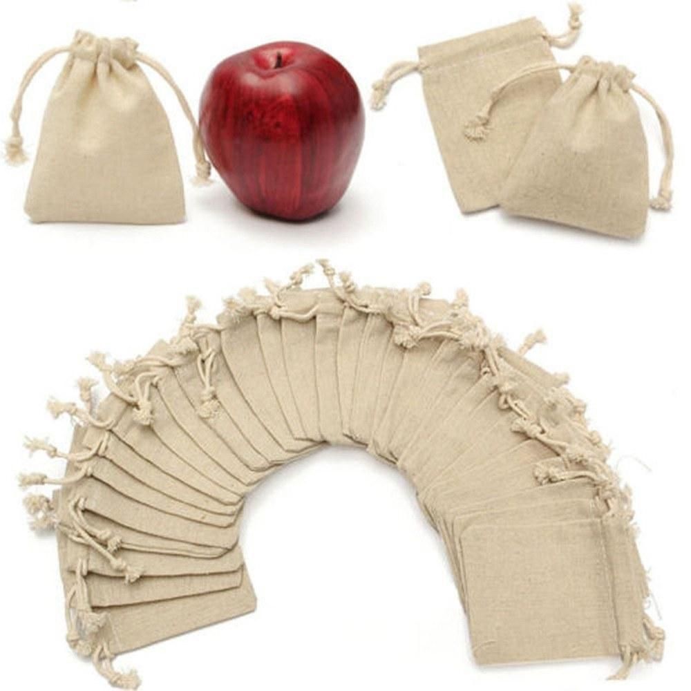 50Pcs Natural Burlap Bags Linen Pouches Sacks with Drawstring Burlap Jute Bags Reusable Eco-Friendly Small Storage Bag Pockets