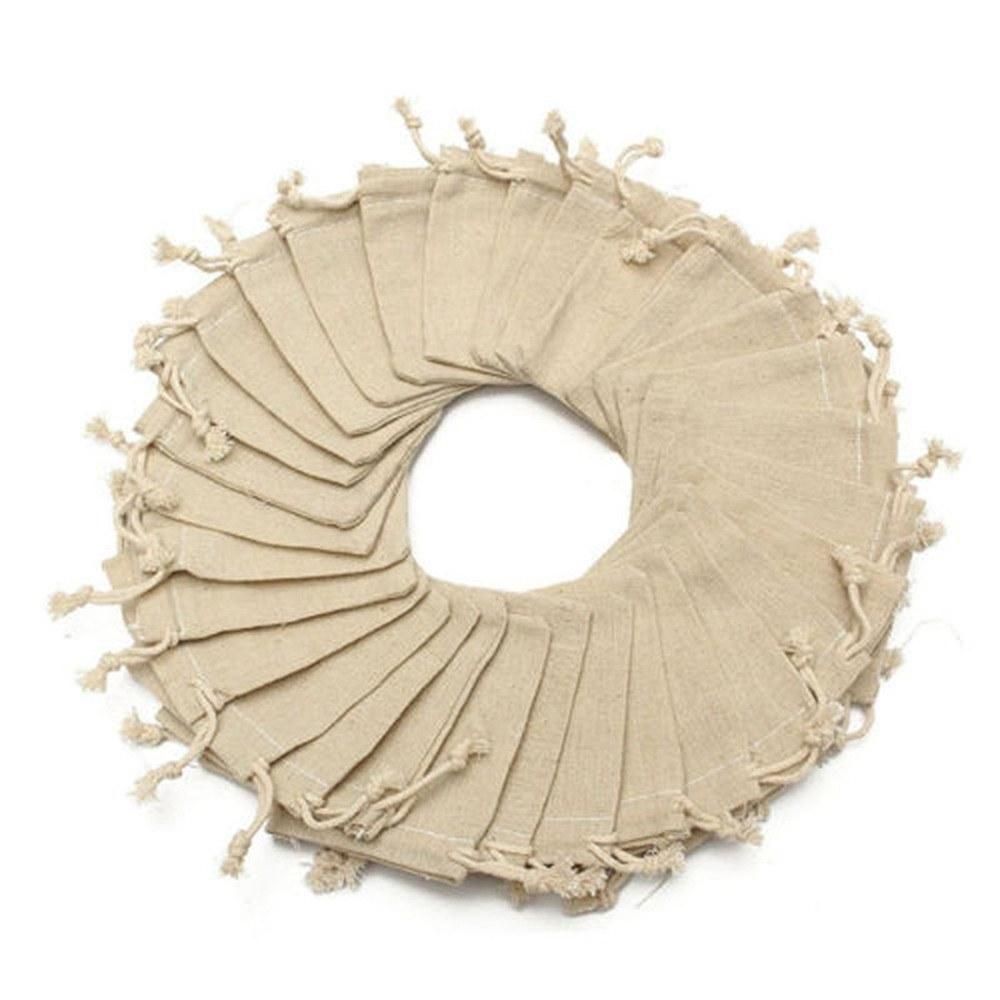 50Pcs Natural Burlap Bags Linen Pouches Sacks with Drawstring Burlap Jute Bags Reusable Eco-Friendly Small Storage Bag Pockets