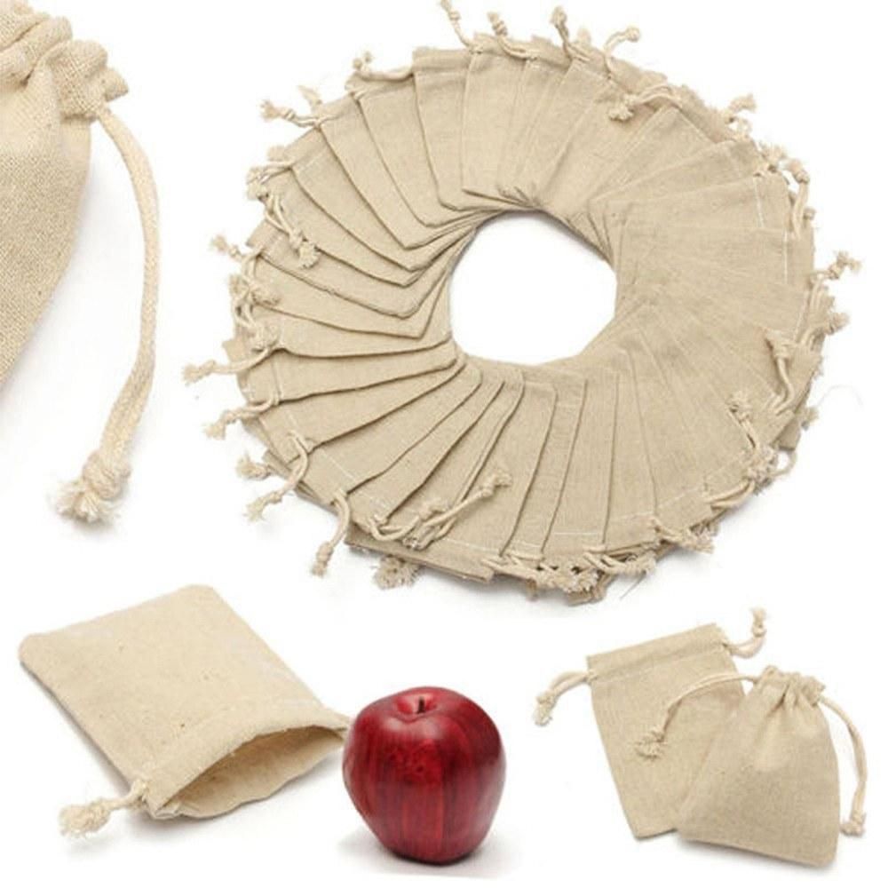 50Pcs Natural Burlap Bags Linen Pouches Sacks with Drawstring Burlap Jute Bags Reusable Eco-Friendly Small Storage Bag Pockets