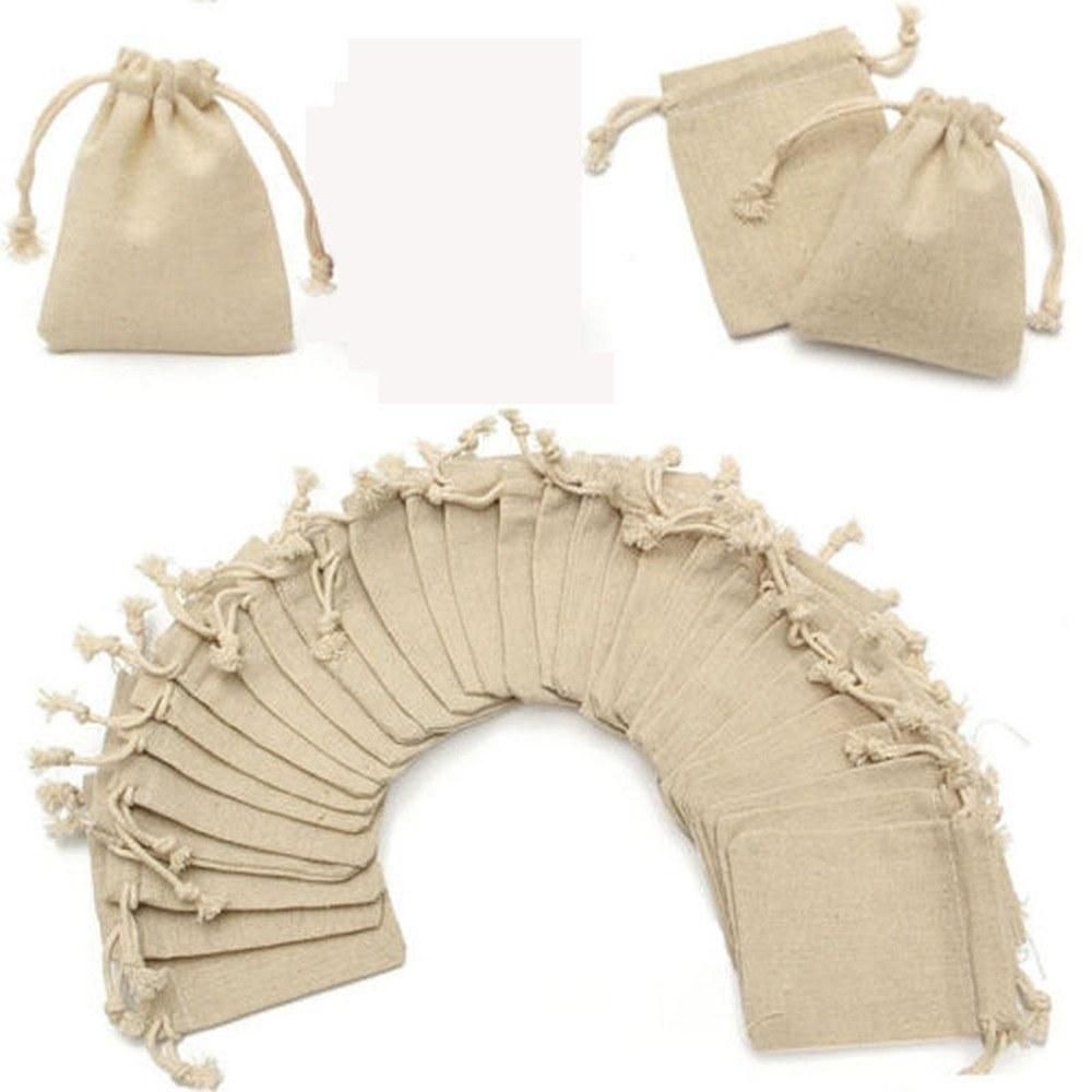 50Pcs Natural Burlap Bags Linen Pouches Sacks with Drawstring Burlap Jute Bags Reusable Eco-Friendly Small Storage Bag Pockets