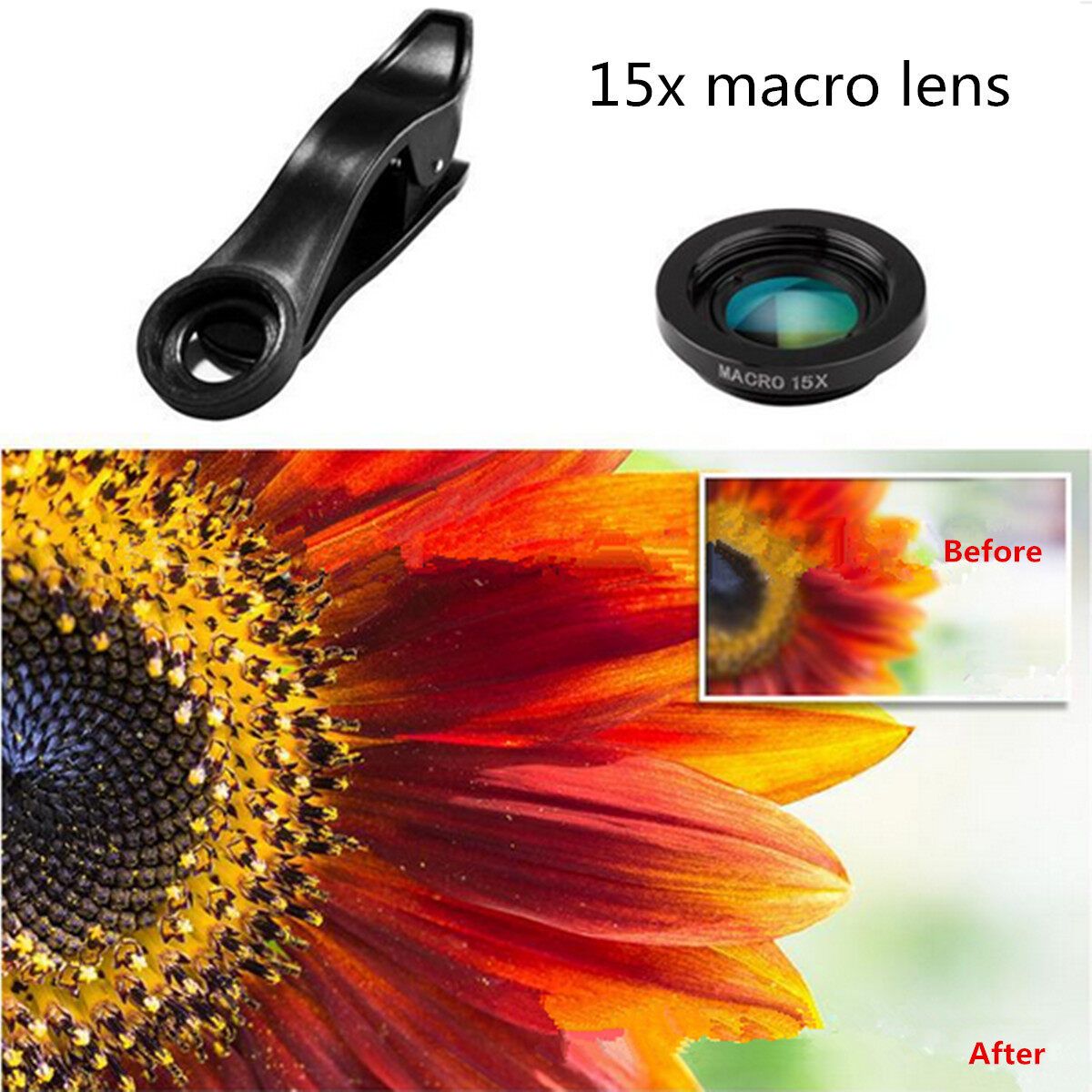 5 In 1 Phone Camera Lens Fish Eye Wide Angle Macro Clip Set For Cellphone