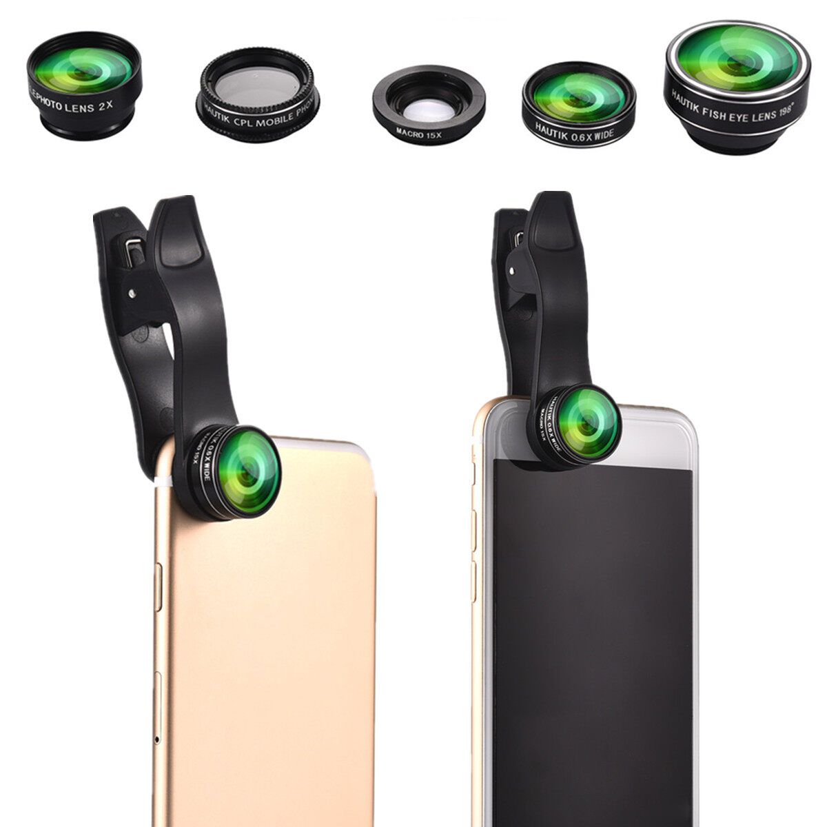 5 In 1 Phone Camera Lens Fish Eye Wide Angle Macro Clip Set For Cellphone