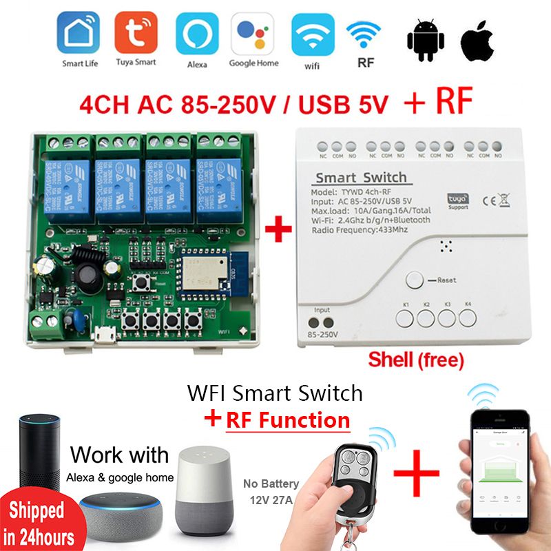 Tuya WiFi Smart Switch 220V 4CH RF Circuit Breaker Relay