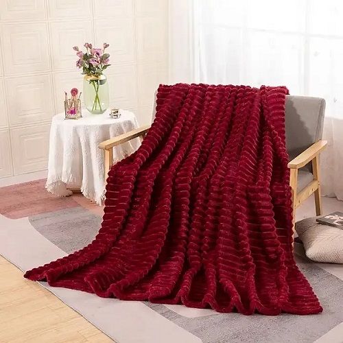 Stripped Flannel Blanket Bed Sheet/Comforter-Burgundy