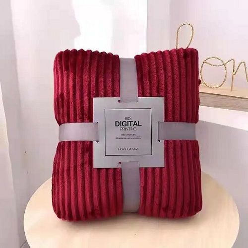 Stripped Flannel Blanket Bed Sheet/Comforter-Burgundy