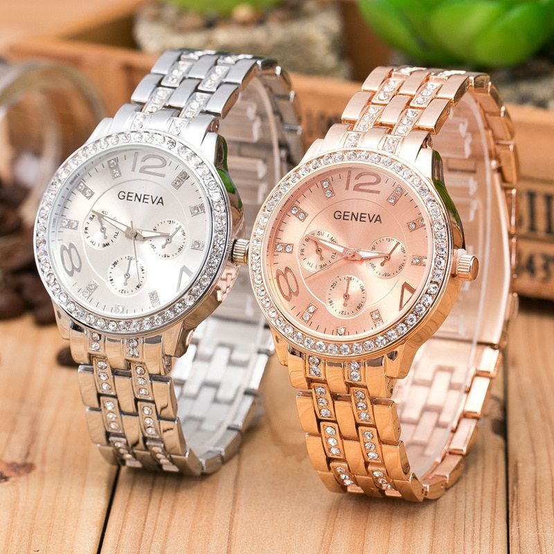 Luxury Women Quartz Wristwatch Rose Gold Diamonds Analog Quartz Watches No