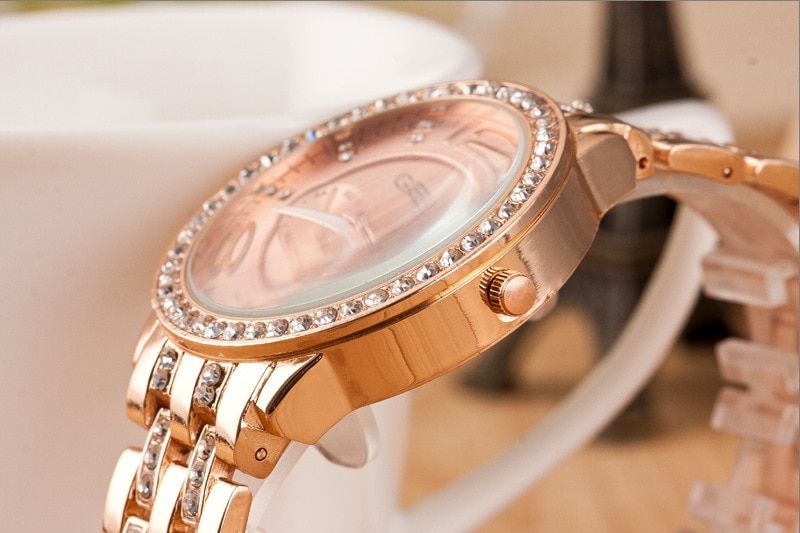 Luxury Women Quartz Wristwatch Rose Gold Diamonds Analog Quartz Watches No