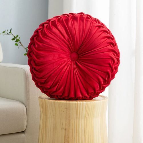 Red Decorative Soft Round Cushion Throw Pillow