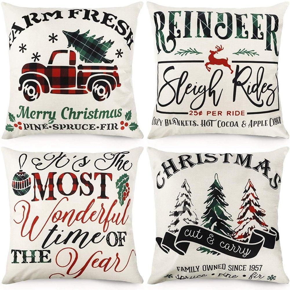 Christmas Pillow Covers Buffalo Plaid Farmhouse Throw