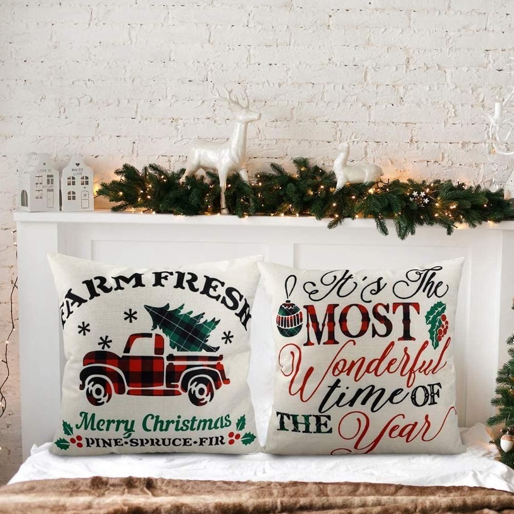 Christmas Pillow Covers Buffalo Plaid Farmhouse Throw