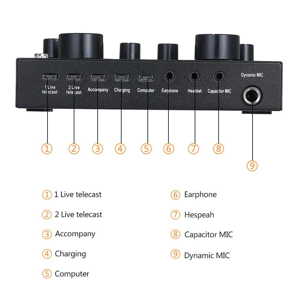 V8 Plus Live Sound Card with Audio Cable USB Cable BT Accompaniment Sound Effects Universal for Phone Computer