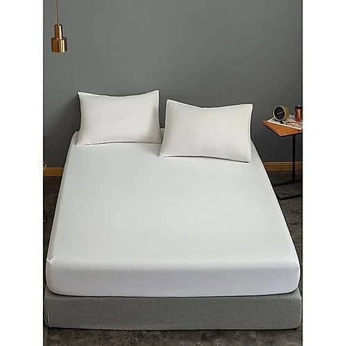 Fitted Sheet  Mattress Protector With 2 Pillow Cases-White