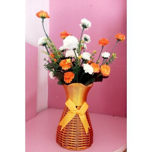 Artificial Flower Pot - Gold Rattan