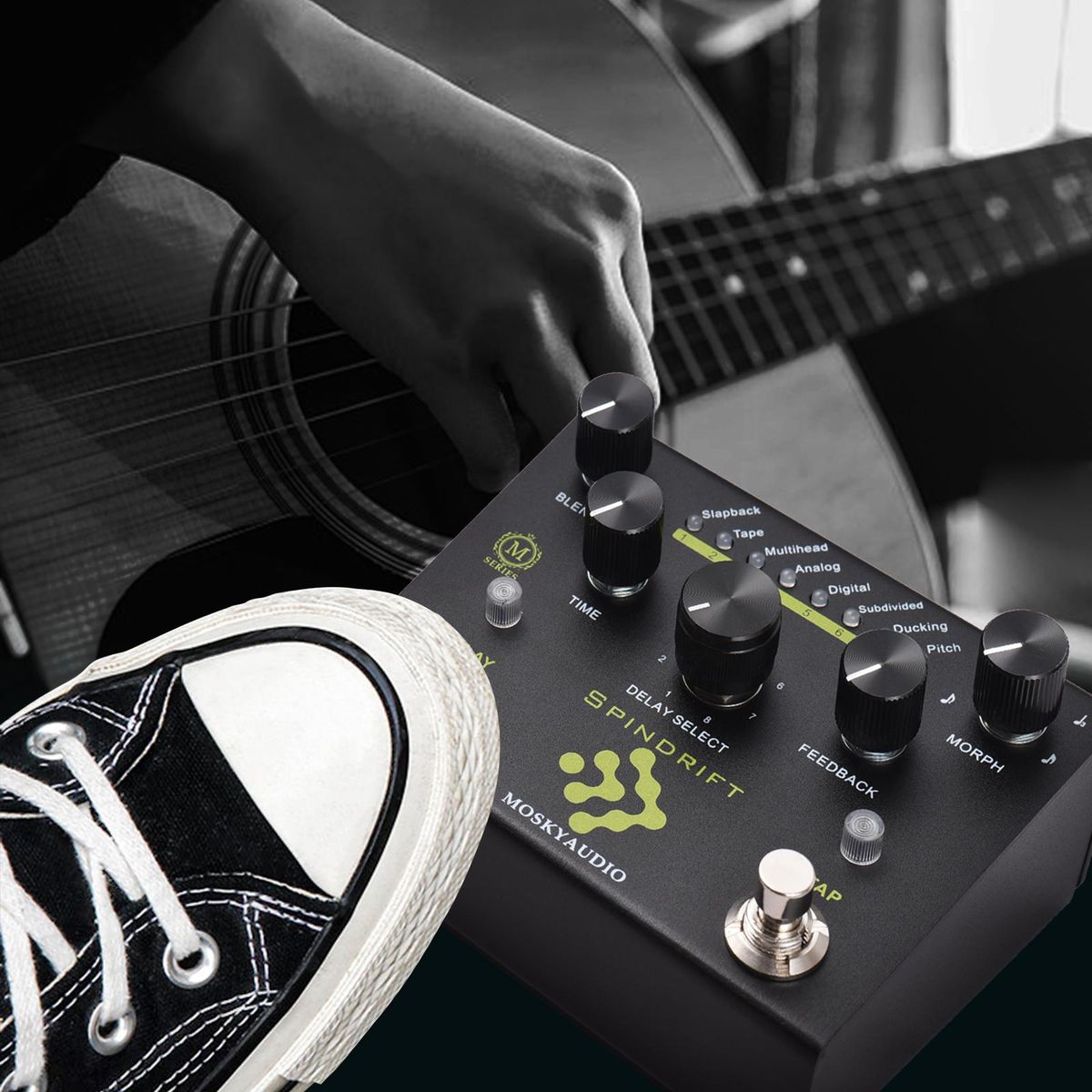 MOSKYAudio Guitar Effect Pedal Digital Delay with TAP Dual Footswitch Delay Pedal Guitar Pedal with 8-Mode Delay Selection for Guitar Bass - SPINDRIFT
