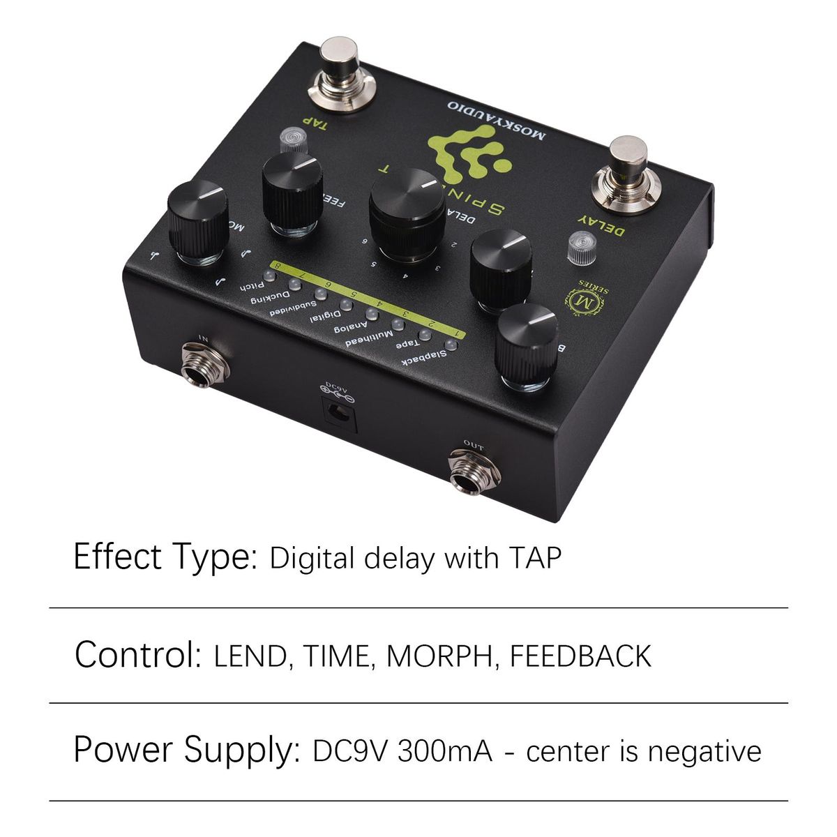 MOSKYAudio Guitar Effect Pedal Digital Delay with TAP Dual Footswitch Delay Pedal Guitar Pedal with 8-Mode Delay Selection for Guitar Bass - SPINDRIFT