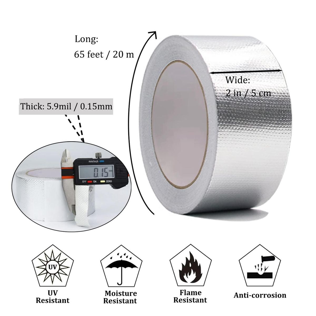 Glass Fiber Cloth Aluminum Foil Tape 59Mil Thick High Temperature Insulation Adhesive Metal Duct Tape