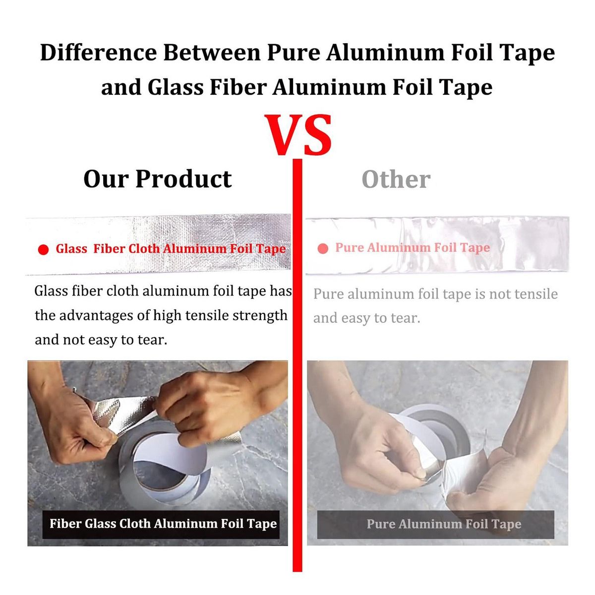 Glass Fiber Cloth Aluminum Foil Tape 59Mil Thick High Temperature Insulation Adhesive Metal Duct Tape