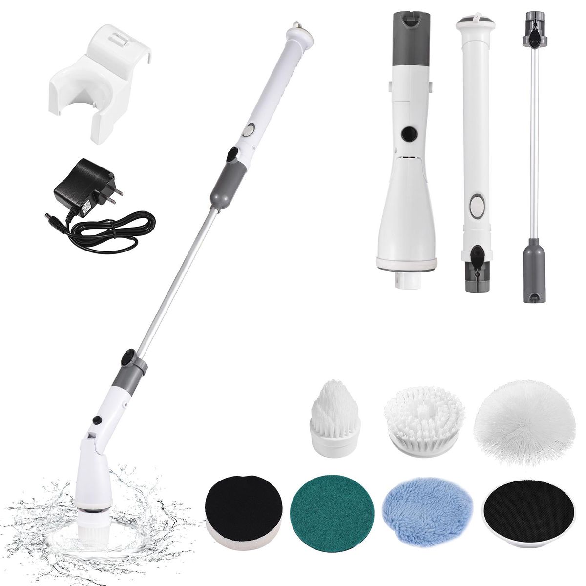 7 IN 1 Electric Spin Scrubber Cordless Handheld Cleaning Brush with Adjustable Extension Handle 6 Brush Heads 1200mAH Battery for Kitchen Bathroom Wall Window Floor