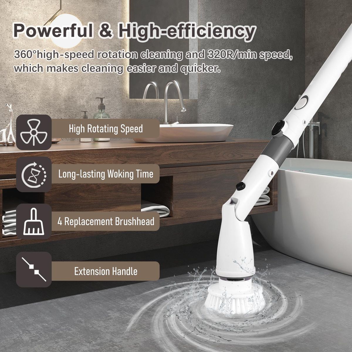 7 IN 1 Electric Spin Scrubber Cordless Handheld Cleaning Brush with Adjustable Extension Handle 6 Brush Heads 1200mAH Battery for Kitchen Bathroom Wall Window Floor
